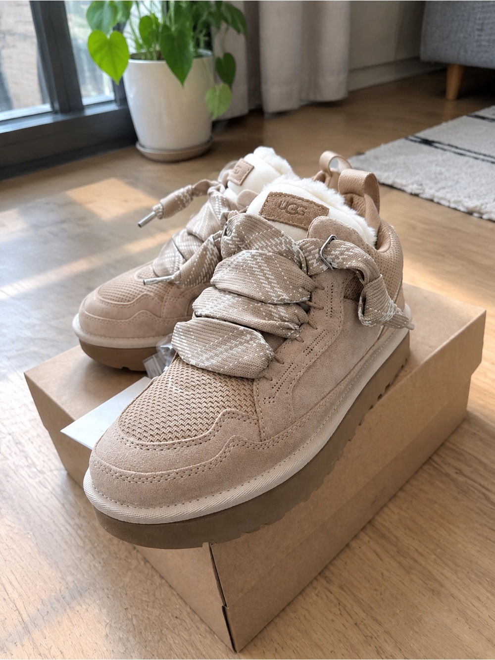 UGG Women’s Tan Suede Platform Sneakers with Plush Lining